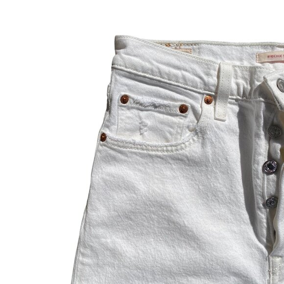 Levi’s Ribcage Straight Ankle White Jeans Button Fly Boho Coastal Vacation Sz 28 - Picture 6 of 16